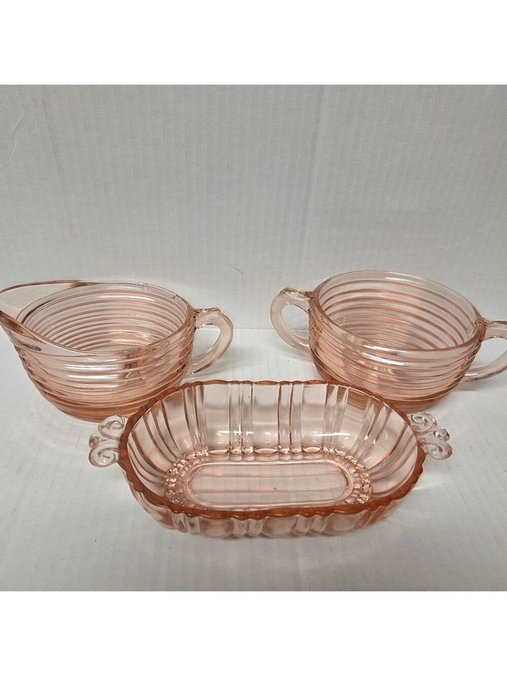 Vintage 50s Anchor Hocking "Manhattan" Pink Depression Glass Set of 3